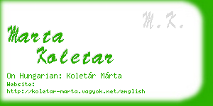 marta koletar business card
